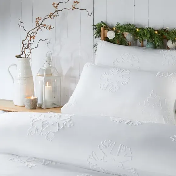 Snow Crystal Duvet Cover Set - White, Polyester