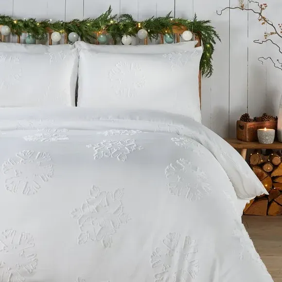 Snow Crystal Duvet Cover Set - White, Polyester