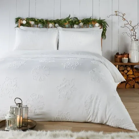 Snow Crystal Duvet Cover Set - White, Polyester image