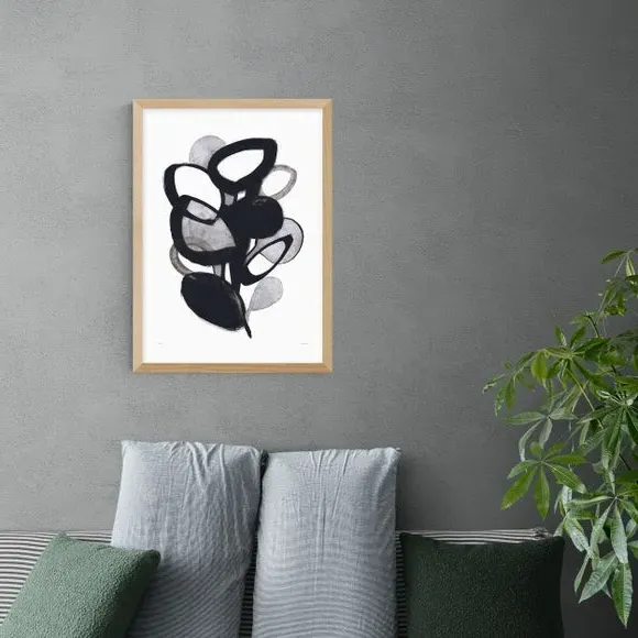 Abstract Plant Wall Print - Black/White