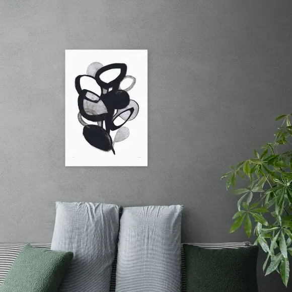 Abstract Plant Wall Print - Black/White image