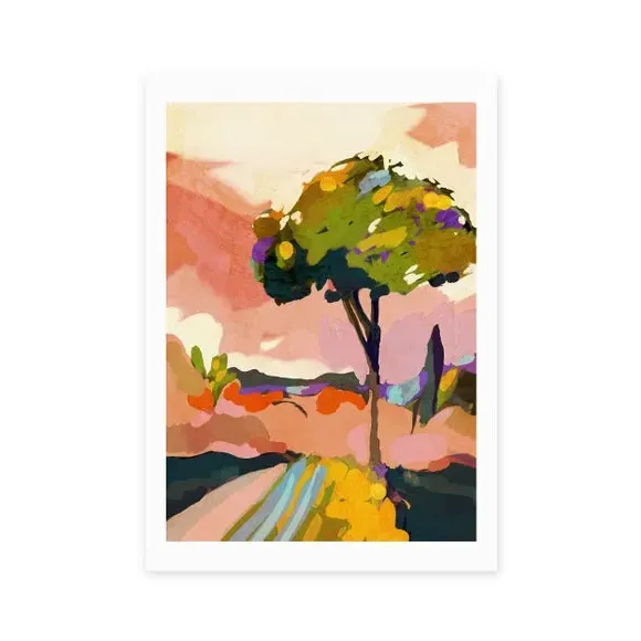 Abstract Wall Print Sundown Tree - Multicolor