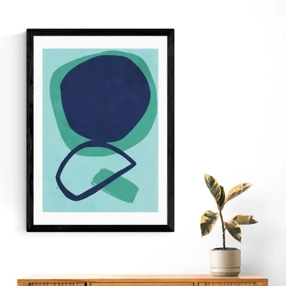 Abstract Wall Print with Frame Options - Blue