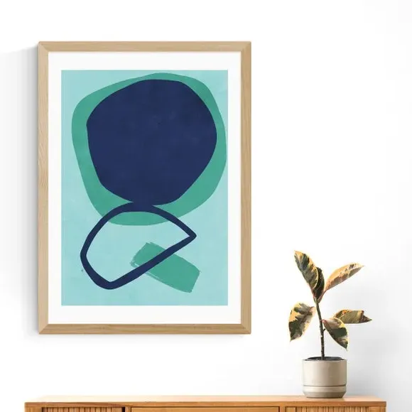 Abstract Wall Print with Frame Options - Blue