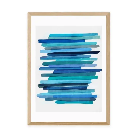 Abstract Wall Print with Stripes - Blue