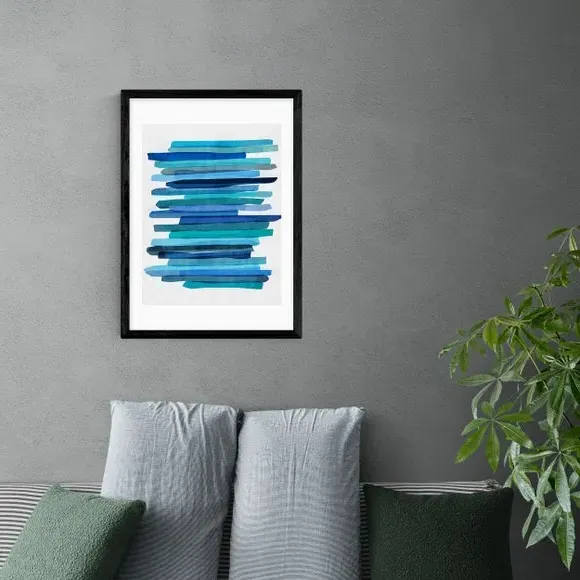 Abstract Wall Print with Stripes - Blue
