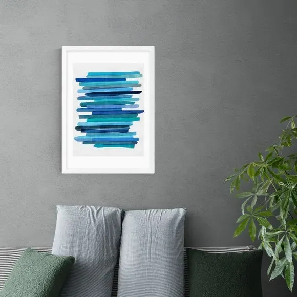 Abstract Wall Print with Stripes - Blue