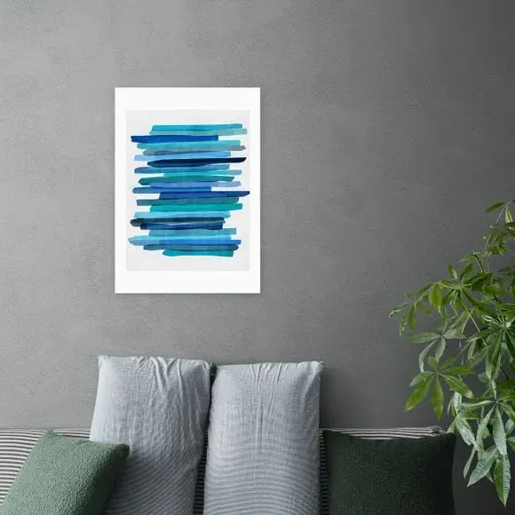 Abstract Wall Print with Stripes - Blue image