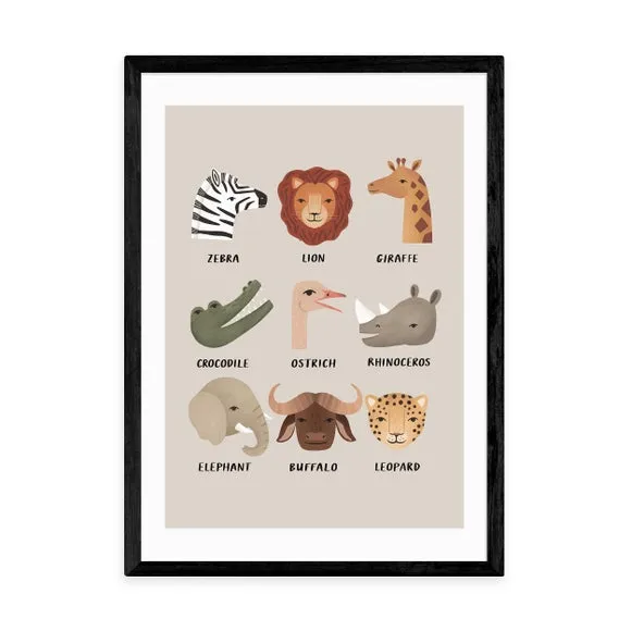 Animal Safari Wall Print - Stone, Paper