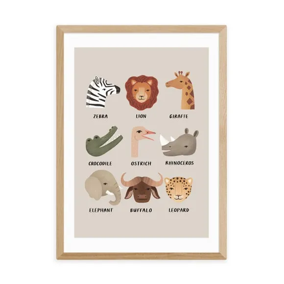 Animal Safari Wall Print - Stone, Paper