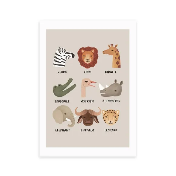 Animal Safari Wall Print - Stone, Paper