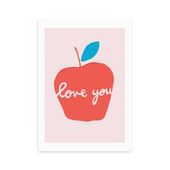 Apple Love You Art Print - Pink