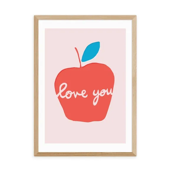 Apple Love You Art Print - Pink