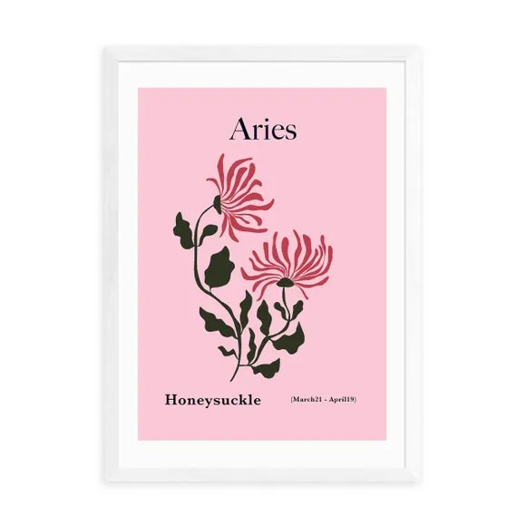 Aries Art Print with Honeysuckle - Pink