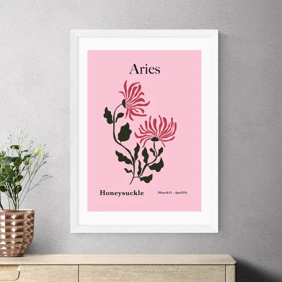 Aries Art Print with Honeysuckle - Pink