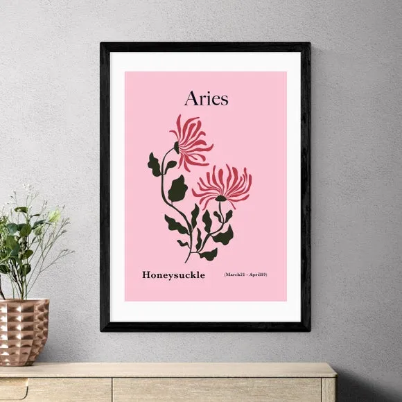 Aries Art Print with Honeysuckle - Pink