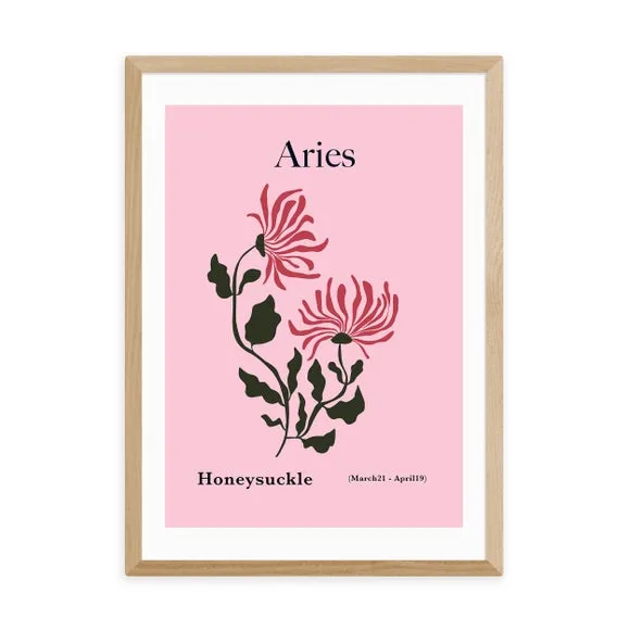 Aries Art Print with Honeysuckle - Pink