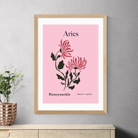 Aries Art Print with Honeysuckle - Pink