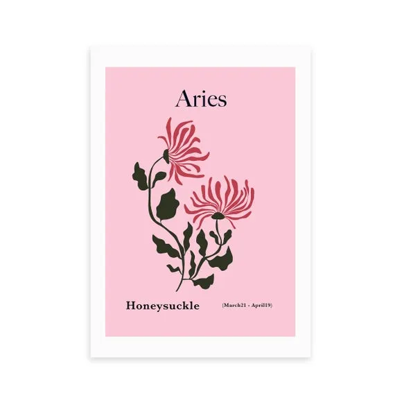 Aries Art Print with Honeysuckle - Pink