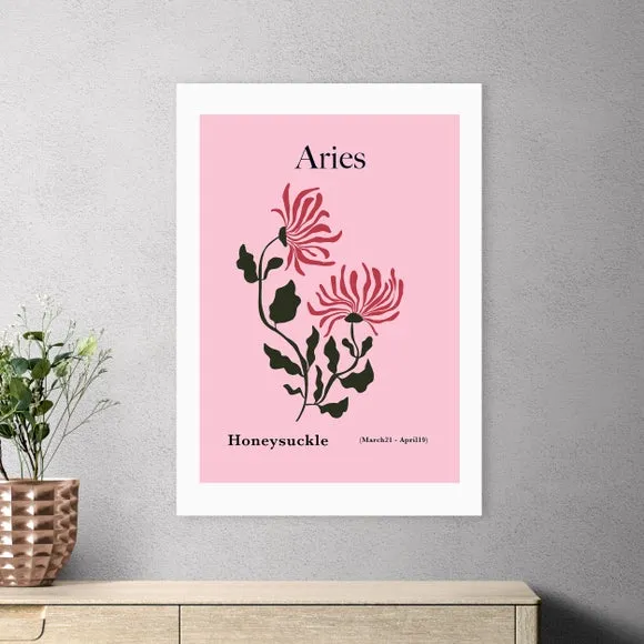 Aries Art Print with Honeysuckle - Pink