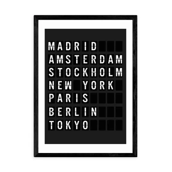 Arrivals Board Wall Print - Black