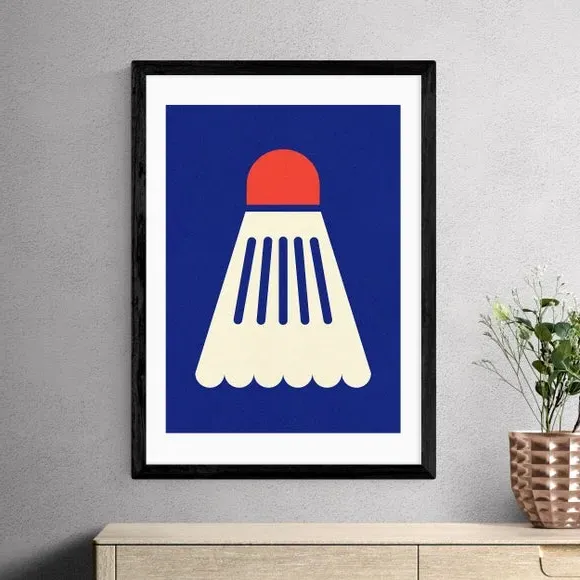 Badminton Wall Print - White Red, Paper