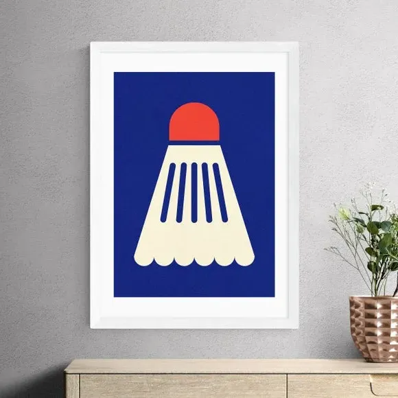 Badminton Wall Print - White Red, Paper