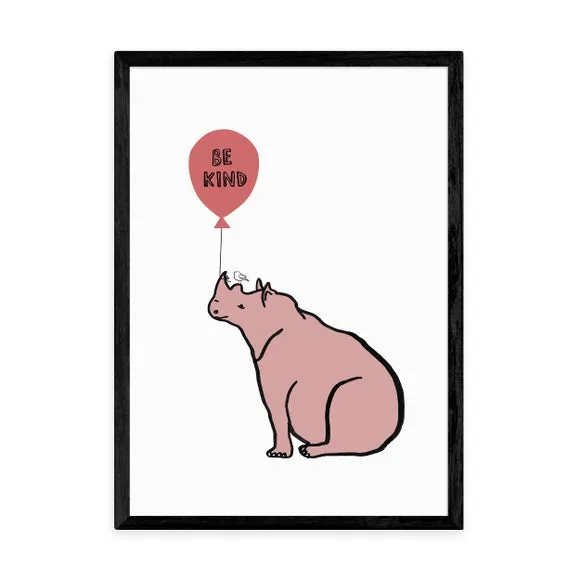 Be Kind Rhino Wall Print - Pink