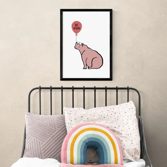 Be Kind Rhino Wall Print - Pink