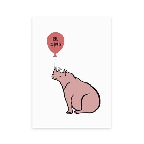 Be Kind Rhino Wall Print - Pink