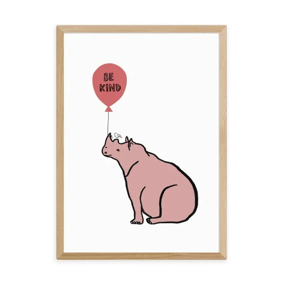 Be Kind Rhino Wall Print - Pink