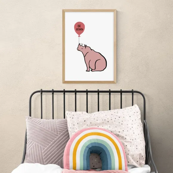 Be Kind Rhino Wall Print - Pink