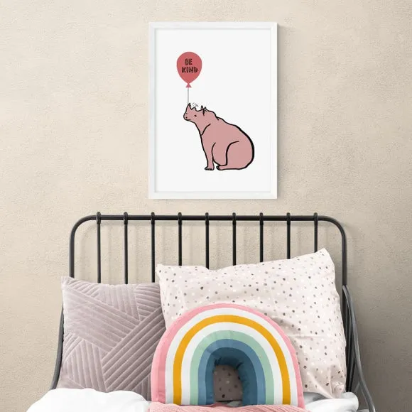 Be Kind Rhino Wall Print - Pink