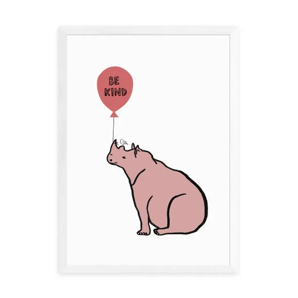 Be Kind Rhino Wall Print - Pink
