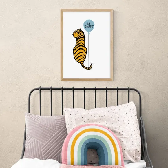 Be Smart Tiger Wall Print - Orange