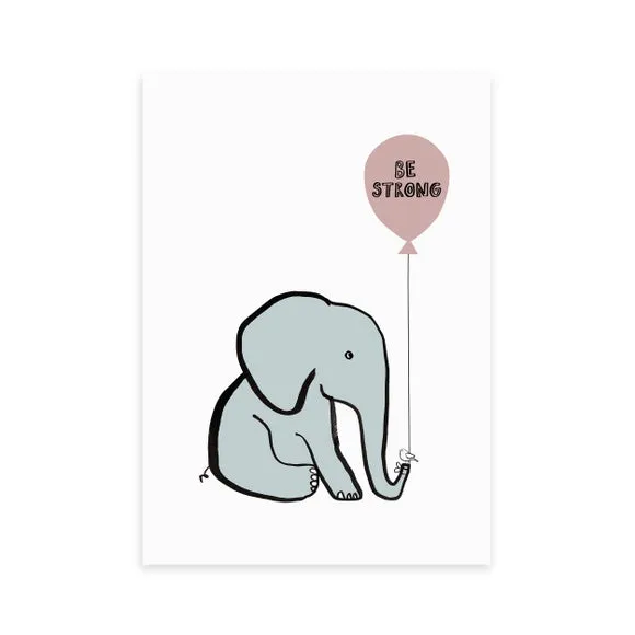 Be Strong Elephant Wall Print - Blue