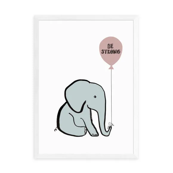 Be Strong Elephant Wall Print - Blue