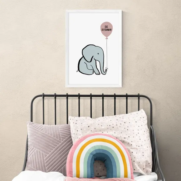 Be Strong Elephant Wall Print - Blue
