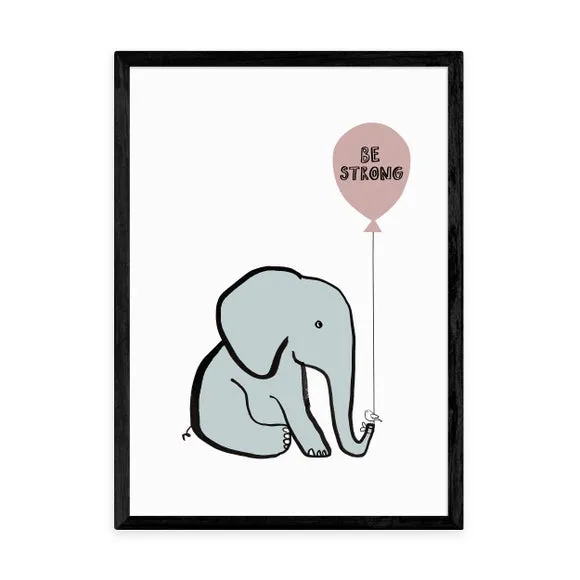 Be Strong Elephant Wall Print - Blue