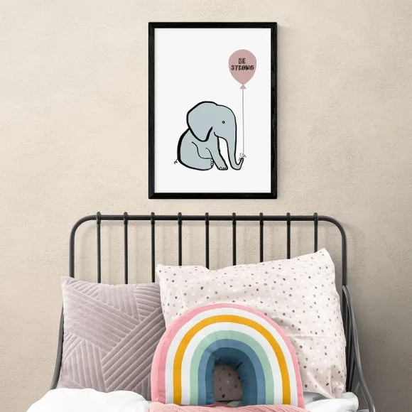 Be Strong Elephant Wall Print - Blue