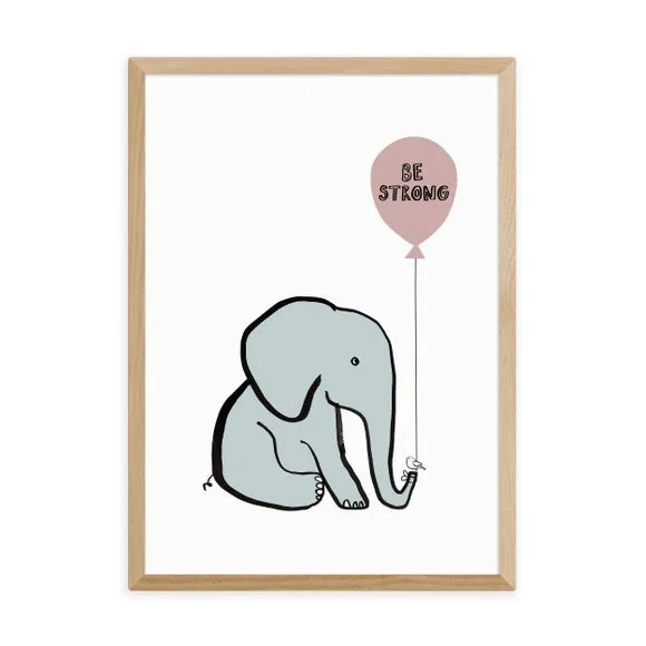 Be Strong Elephant Wall Print - Blue
