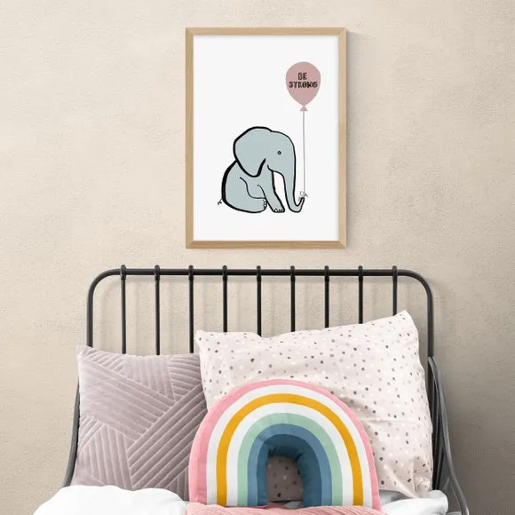 Be Strong Elephant Wall Print - Blue