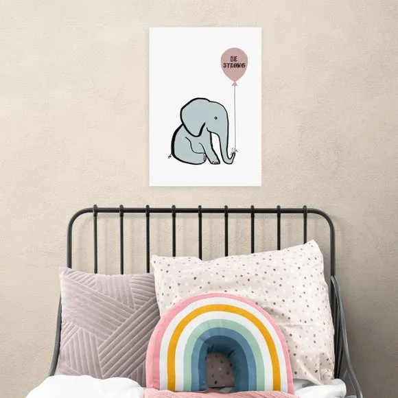 Be Strong Elephant Wall Print - Blue image