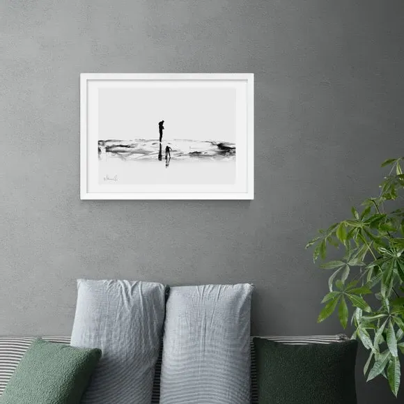 Beach Art Print - Black/White, Paper