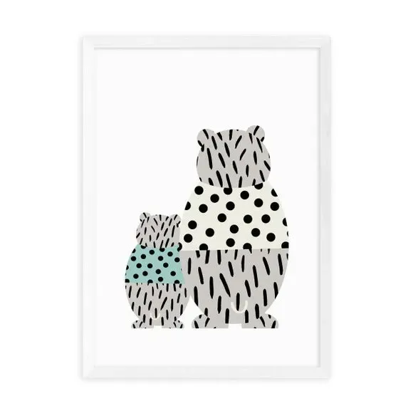 Bear Print with Polka Dots - Grey, Paper