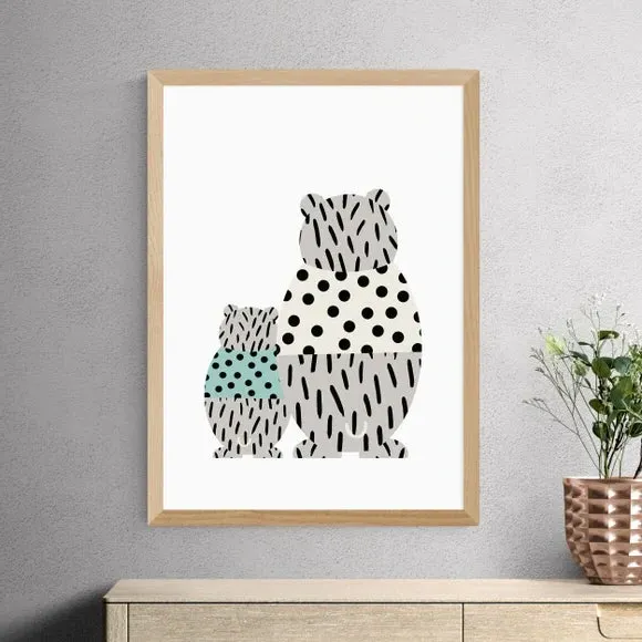 Bear Print with Polka Dots - Grey, Paper