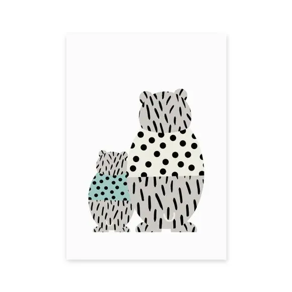 Bear Print with Polka Dots - Grey, Paper