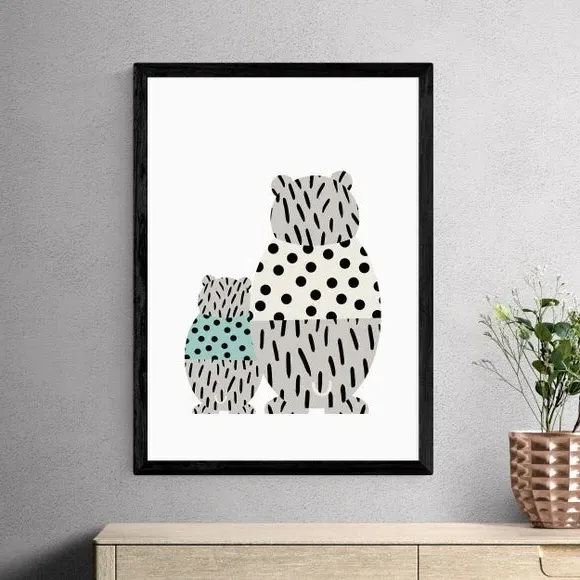 Bear Print with Polka Dots - Grey, Paper