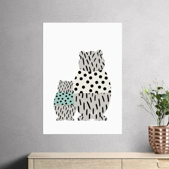 Bear Print with Polka Dots - Grey, Paper image