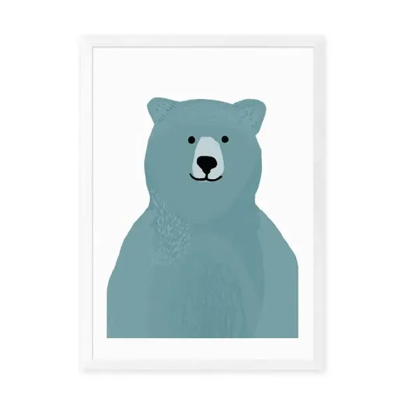 Bear Wall Print - Blue, Archival Paper